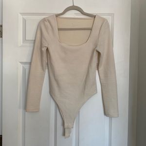 Target Cream, colored square neck, ribbed, bodysuit